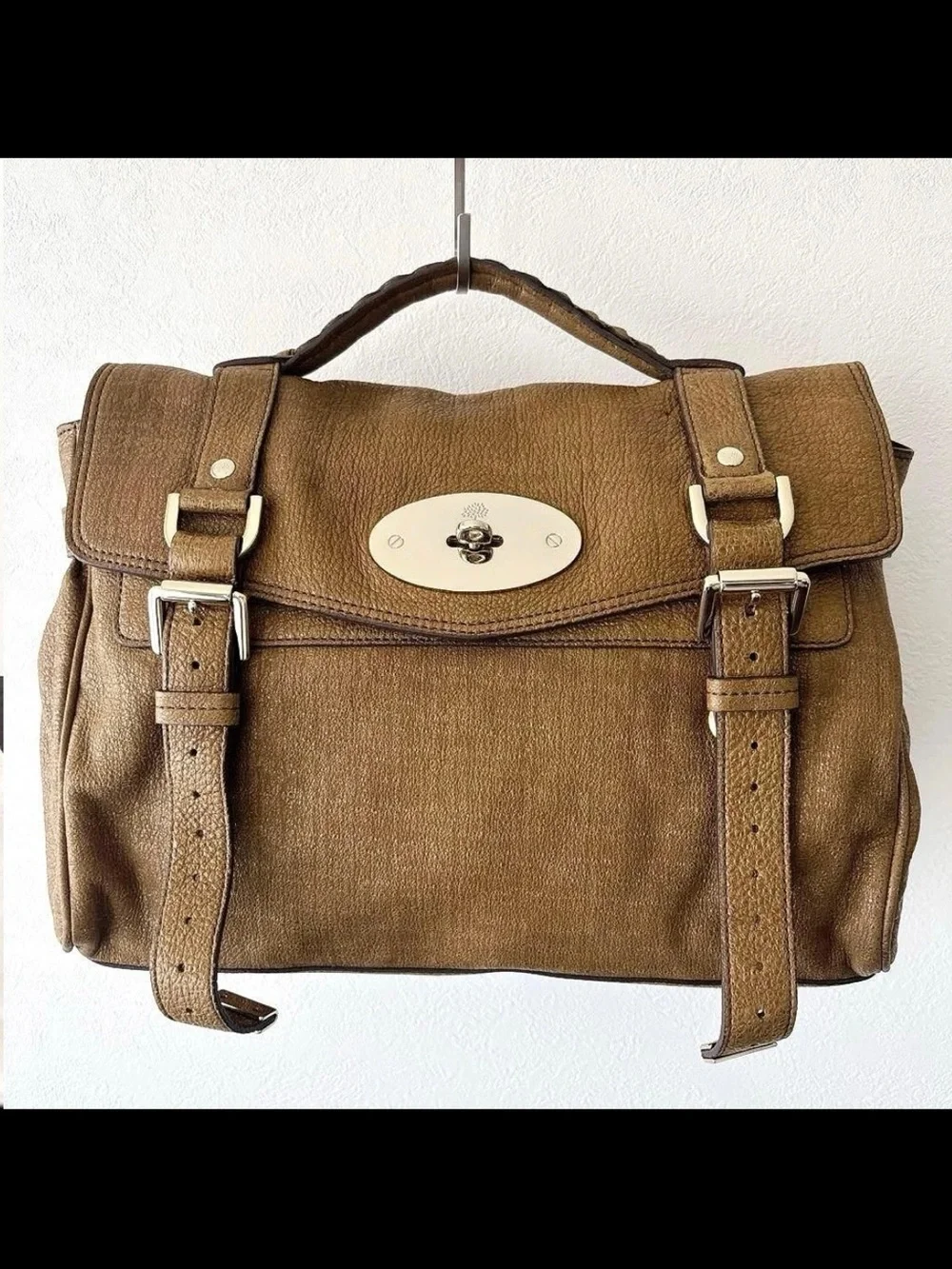 Mulberry Tan Leather Satchel with Gold Hardware